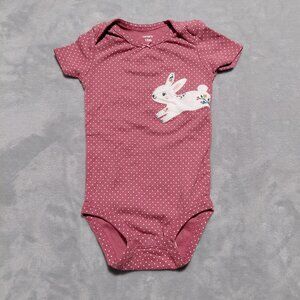 Carter's 12M Bodysuit Short Sleeve Spring Bunny Easter Pink w/ Polka Dots